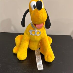 Disney Parks 100 Anniversary Disney Pluto Plush Toy Vibrant Yellow Black Ears!